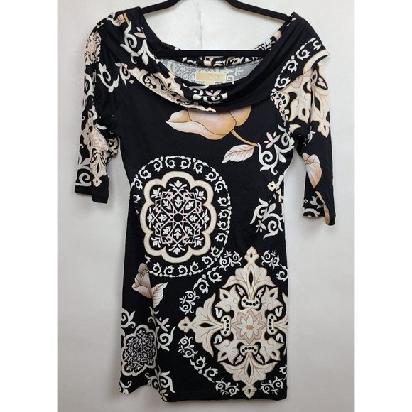 Michael Kors Tops - 𝅺MICHAEL Michael Kors Black Tan Floral Print Off Shoulder Tunic Top Medium